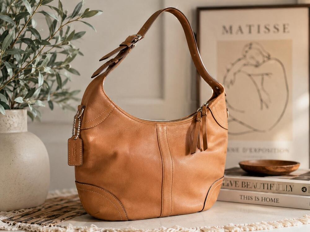 Vintage Coach Hamilton Hobo Bag Camel Leather Y2K Shoulder Purse Style F10280